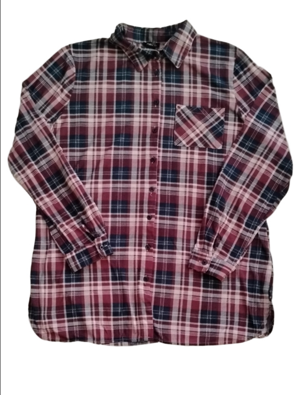 3/$21 Rue21 Burgundy & Navy Plaid Button-Down Shirt